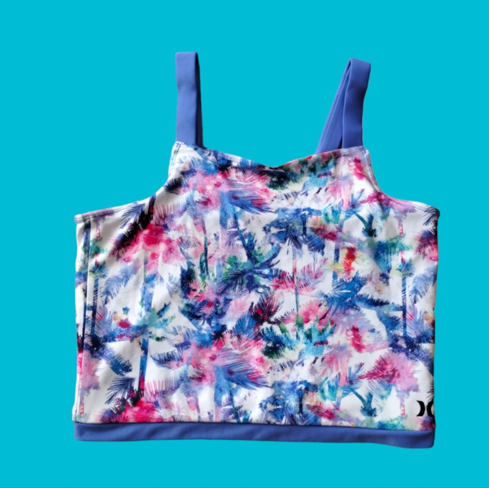 Hurley Tankini Bathing Suits Sleeveless Tank Top  Tropical Palm Leafs Colorful